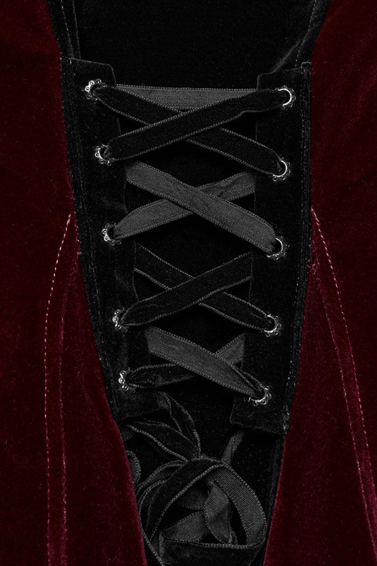 Black/Red V Collar Long Sleeves Floral Embroidery Lace-Up Women's Gothic Jacket - Product - 8