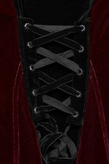 Black/Red V Collar Long Sleeves Floral Embroidery Lace-Up Women's Gothic Jacket - Product - 8