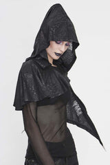 Black Metal Pendant Retro Thin Knitted Hooded Women's Gothic Small Shawl - Black - 1