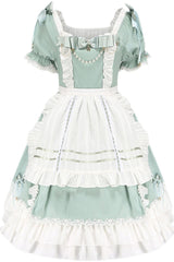White/Green Spring Wood Branches Short Sleeves Ruffle Hanayome Bowknot Sweet Lolita Dress - Product - 3