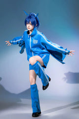 Blue [Network Error] Stand Collar Long Trumpet Sleeves Ouji Gothic Functional Style Japanese Prince Lolita Coat Shorts Set - Product - 6