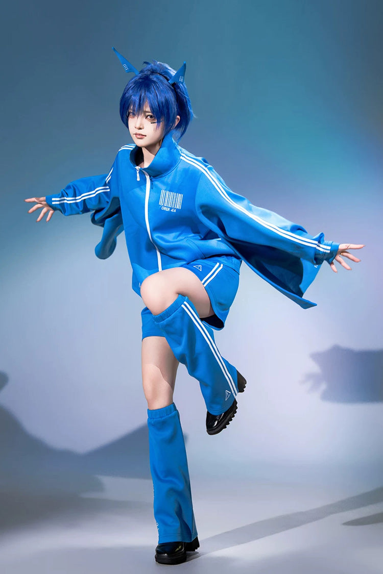 Blue [Network Error] Stand Collar Long Trumpet Sleeves Ouji Gothic Functional Style Japanese Prince Lolita Coat Shorts Set - Product - 6