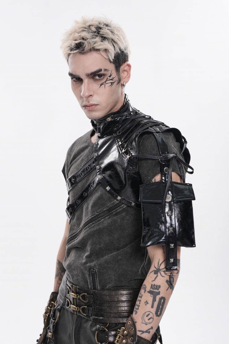 Black Lace-Up Slim Asymmetric Buckled Eyelet Men's Punk Cool Accessory Body Harness - Product - 9