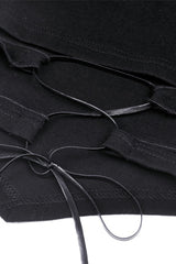 Black Long Sleeves Irregular Strappy Bat Women's Punk Crop Top - Product - 17