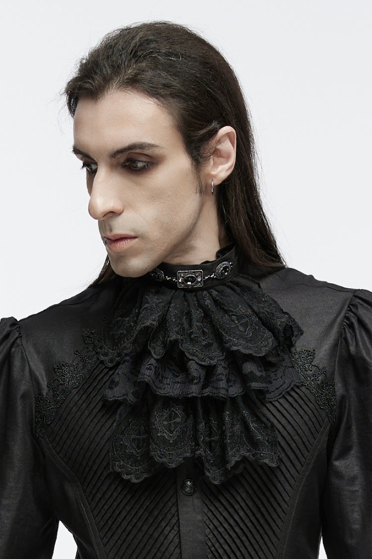 Black Multi-Layered Lace Mesh Men's Gothic Neckwear - Product - 2
