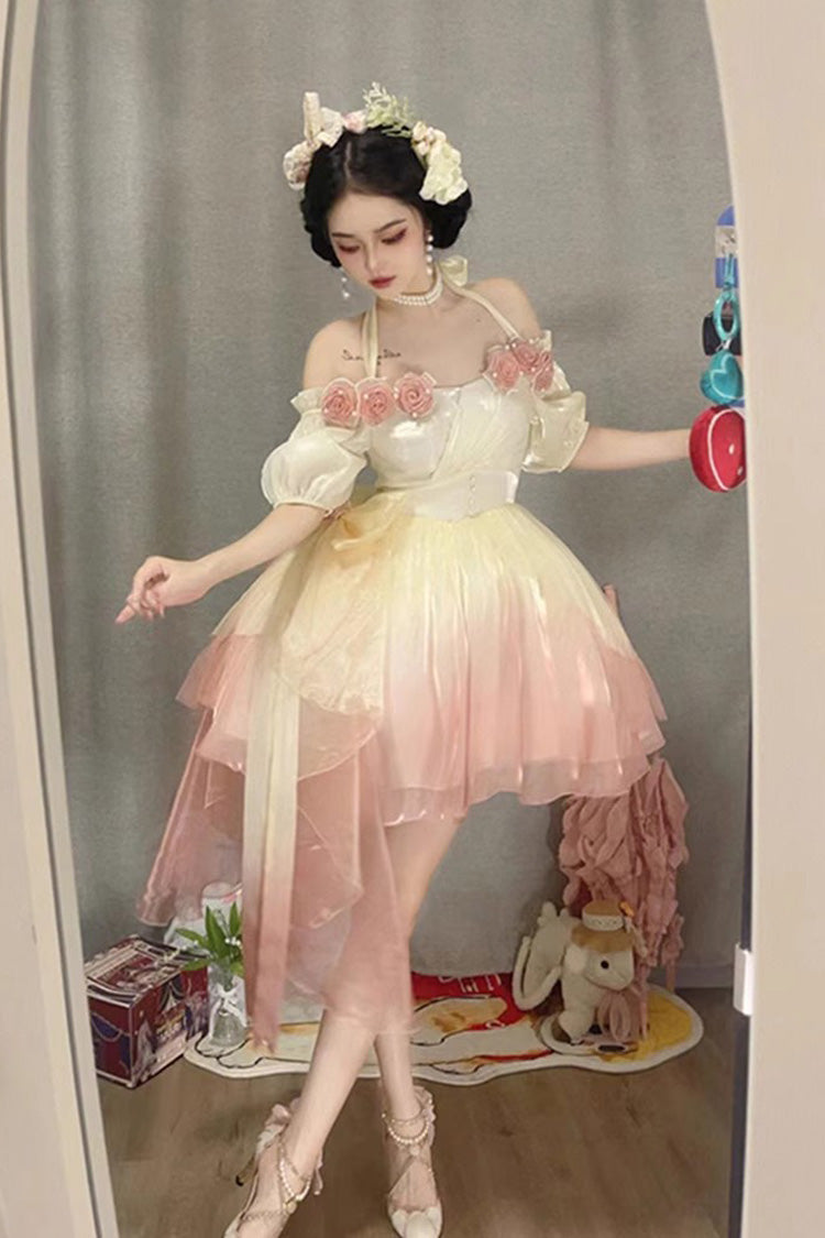 Gradient Gorgeous Bowknot Strawberry Princess Hanayome Short Sweet Lolita Jsk Dress 4 Colors - Product - 11