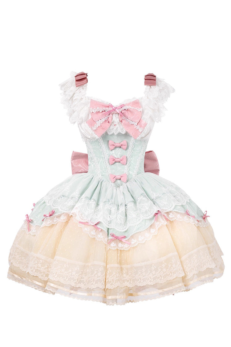 Mint Green [Parfait Romance] Sleeveless Ruffle Bowknot Lace Sweet Elegant Ballet Lolita Jsk Dress - Product - 3