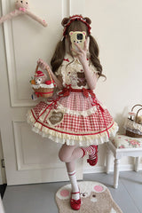 Rabbit Bear Diary Plaid Print Ruffle Bowknot Sweet Lolita Skirt 2 Colors (Blouse Included) - Product - 7