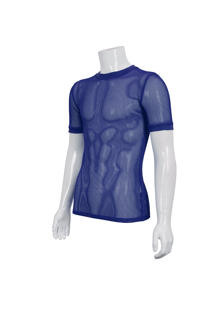 Blue Crew Neck Diamond-Shaped Net Short Sleeve Men's Gothic T-Shirt - Product - 6