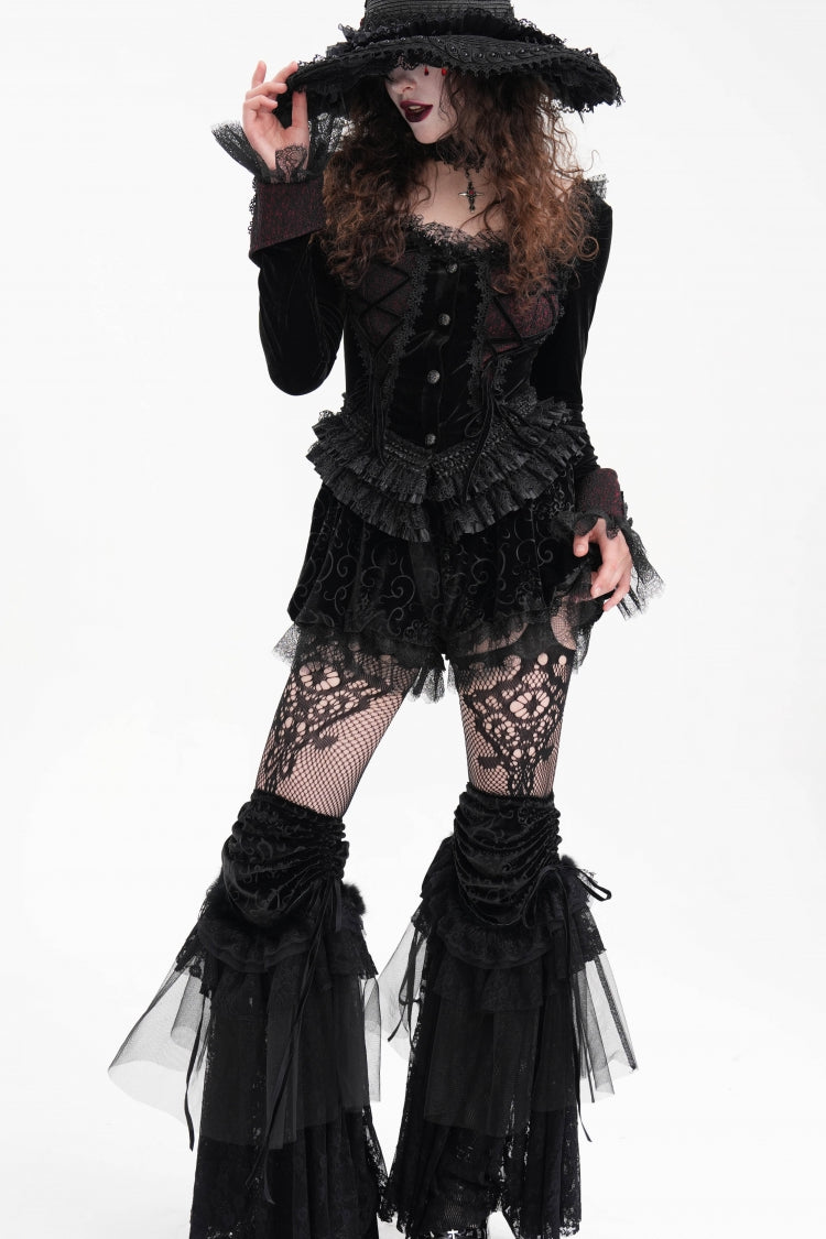 Black Long Sleeves Ruffle Lace-Up Mesh Women's Gothic Blouse - Product - 4