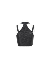 Black Slim Knit Mechanic Computer Moire Adjustable Women's Punk Halter Vest - Product - 8