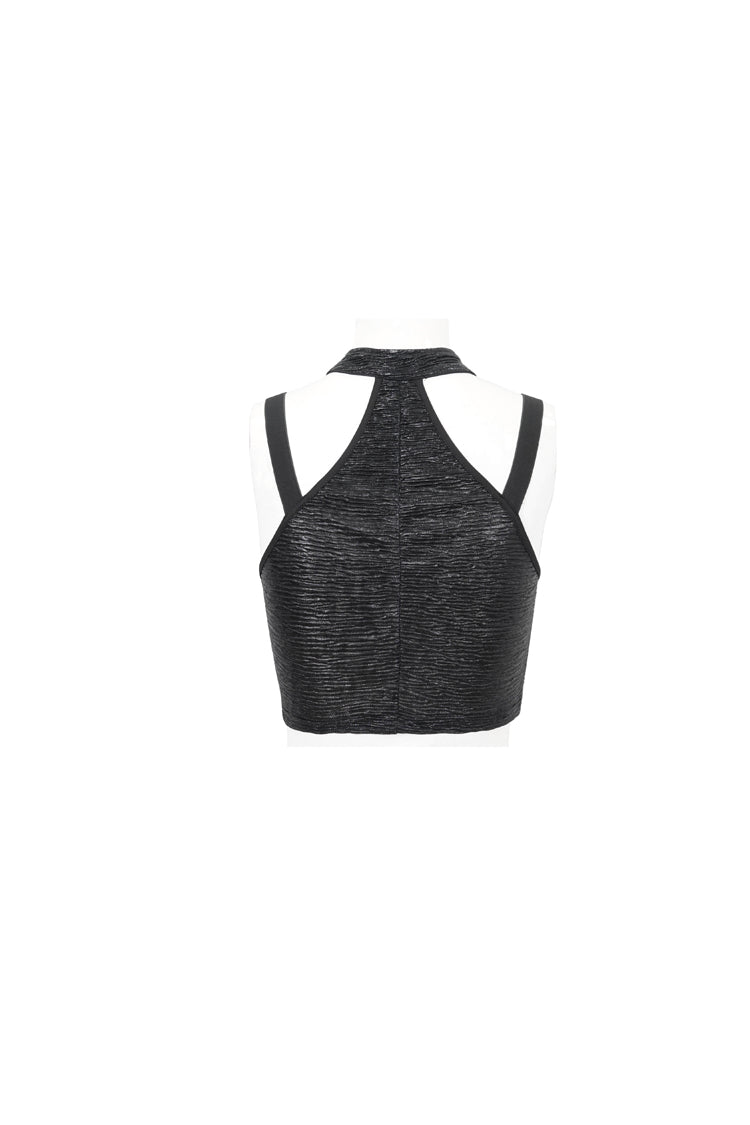 Black Slim Knit Mechanic Computer Moire Adjustable Women's Punk Halter Vest - Product - 8