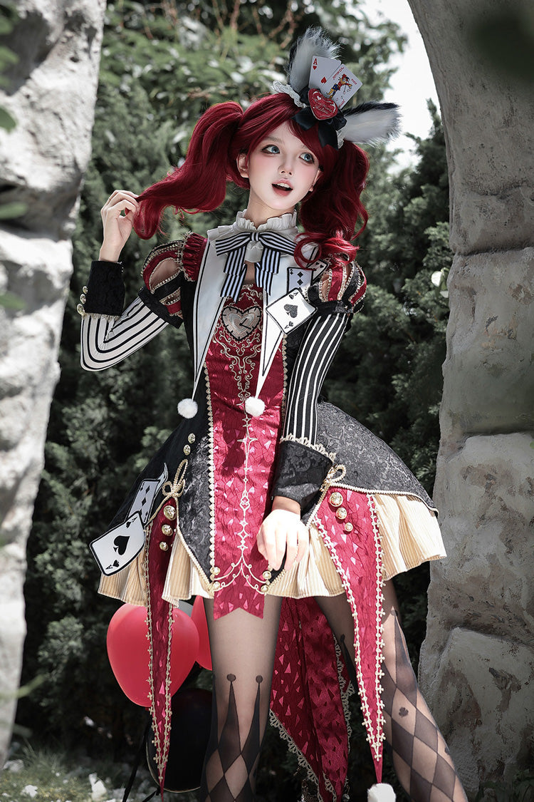 Black/Red [Circus Fantasy Night] Stand Collar Long Sleeves Jacquard Bow Gothic Lolita Dress Set - Product - 6