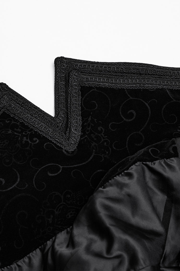Black Stand Collar Long Sleeves Embroidery Men's Gothic Frog Witchy Coat - Product - 5