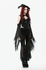 Black Women's Gothic Floral Embroidered Lace Flared Pants - Product - 2