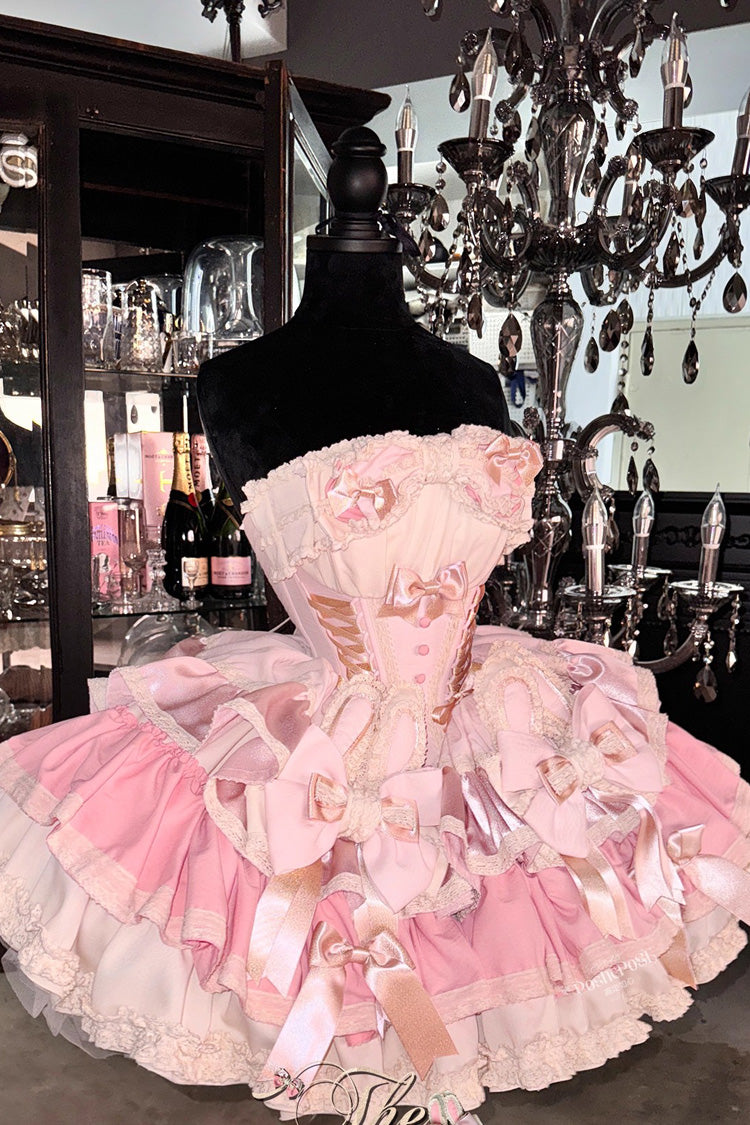 [Ribbon Dance] Multi-Layered Ruffle Bowknot Lace-Up Sweet Princess Lolita Dress 3 Colors - Product - 15