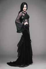 Black Lace Collar Big Flare Sleeve Rose Lace Mesh Women's Gothic T-Shirt - Product - 5