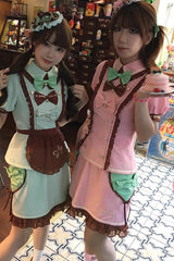 Pink [Sweet Soda] Short Sleeves Print Ruffle Bowknot Apron Sweet Vintage Lolita Skirt Set - Product - 4