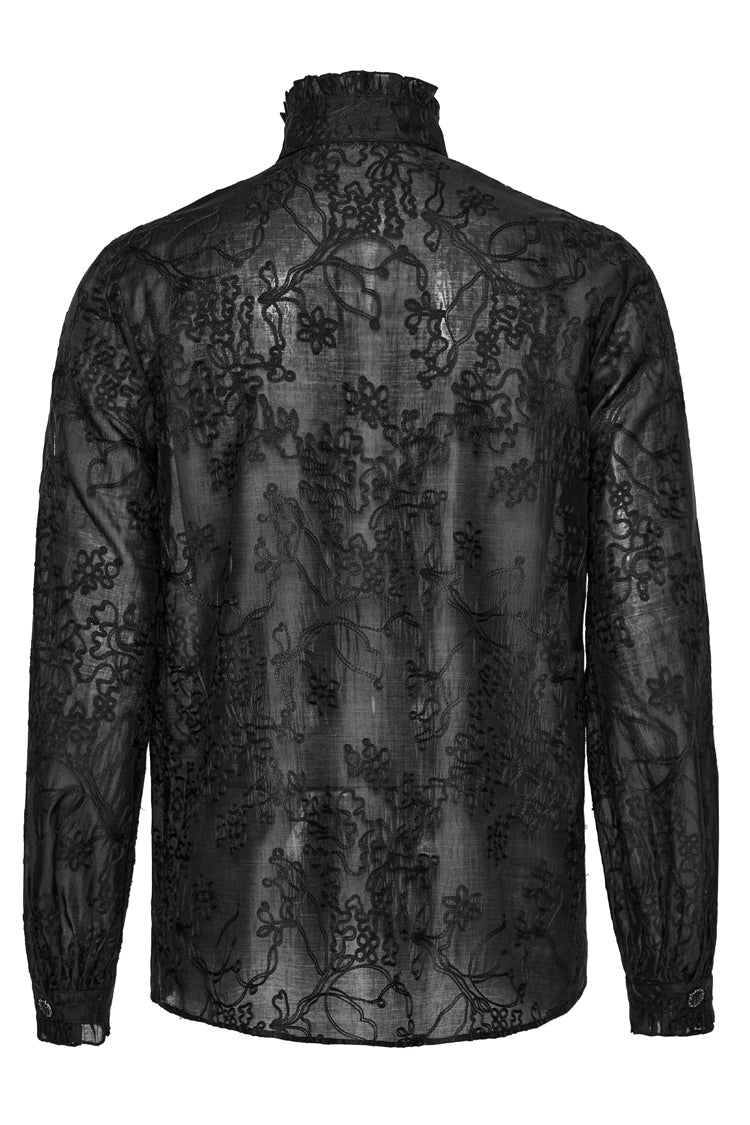 Black Stand Collar Jacquard Embroidery Men's Gothic Blouse - Product - 7
