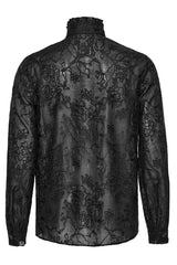 Black Stand Collar Jacquard Embroidery Men's Gothic Blouse - Product - 7