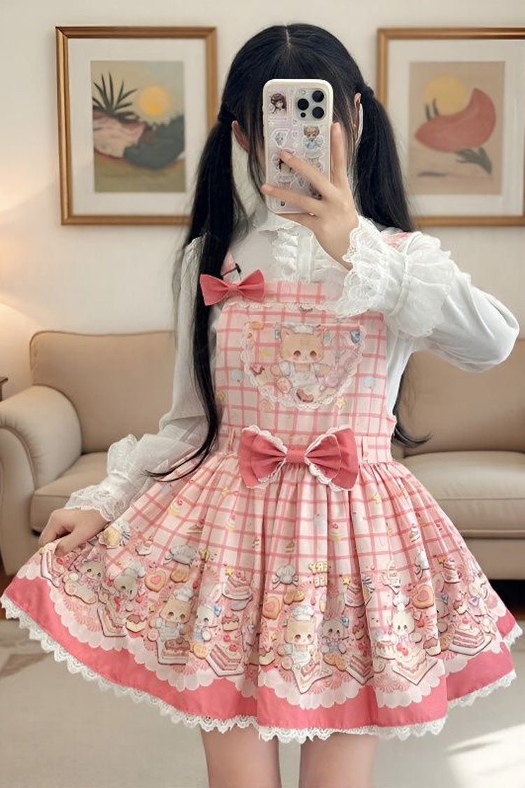 [Bear Cake] Sleeveless Print Bowknot Lace Doll-Style Sweet Lolita Suspender Dress 3 Colors - Product - 2