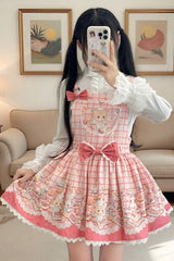 [Bear Cake] Sleeveless Print Bowknot Lace Doll-Style Sweet Lolita Suspender Dress 3 Colors - Product - 2