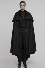 Black Stand Collar Long Sleeves Embroidery Men's Gothic Frog Witchy Coat - Black - 1
