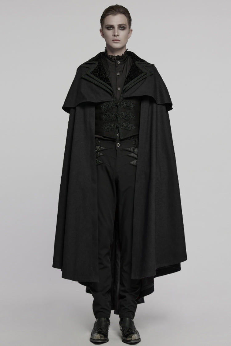 Black Stand Collar Long Sleeves Embroidery Men's Gothic Frog Witchy Coat - Black - 1