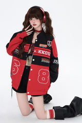 [Biker Girl] Long Sleeves Print Embroidery Zipper Detachable Jirai Kei Coat 3 Colors - Product - 5