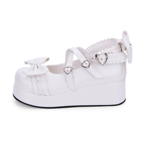 Cute Round Toe Shallow Mouth Bowknot Middle Heels Lolita Shoes - Product - 7