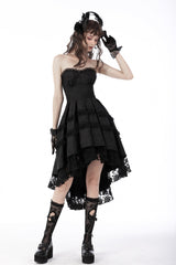Black Sleeveless Lace-Up Women's Gothic Lace Multi-Layered High/Low Slip Wedding Graduation Dress - Product - 11