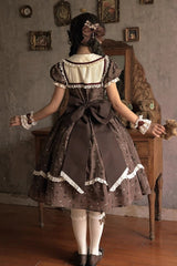 Brown Moro Coco [Hot Air Balloon] Print Ruffle Bowknot Sweet Elegant Princess Lolita Dress Long Version - Product - 3