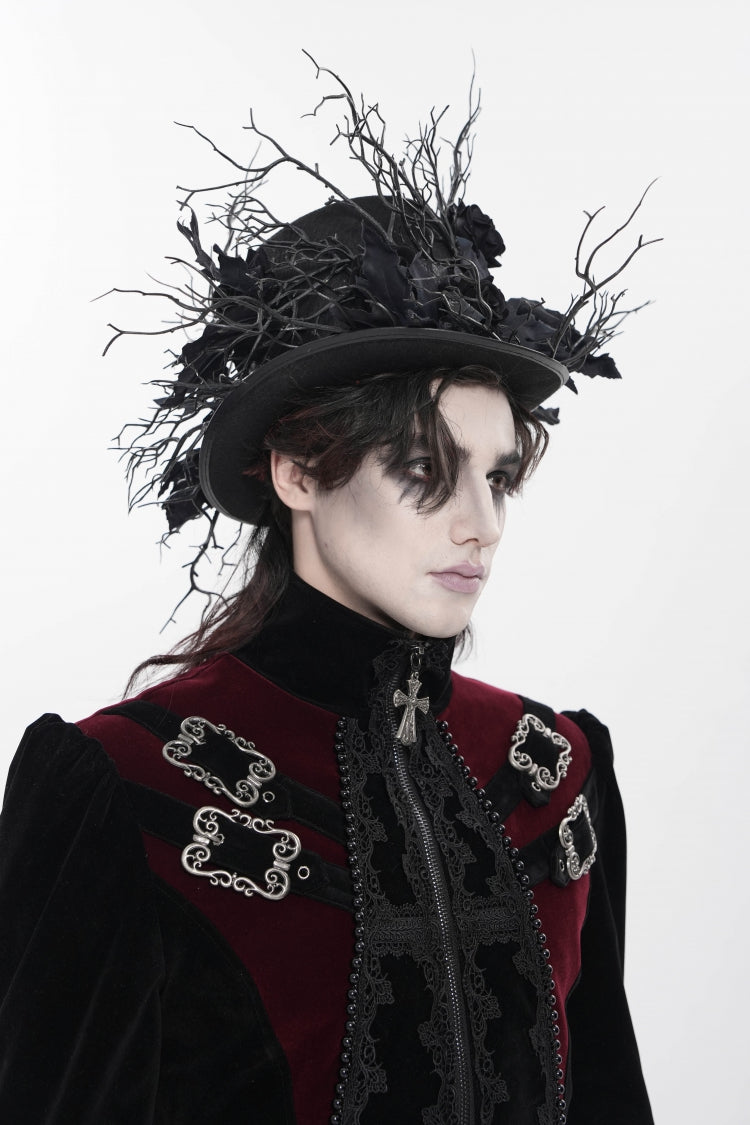 Black Men's Gothic Rose Leaf Branch Hat - Product - 4