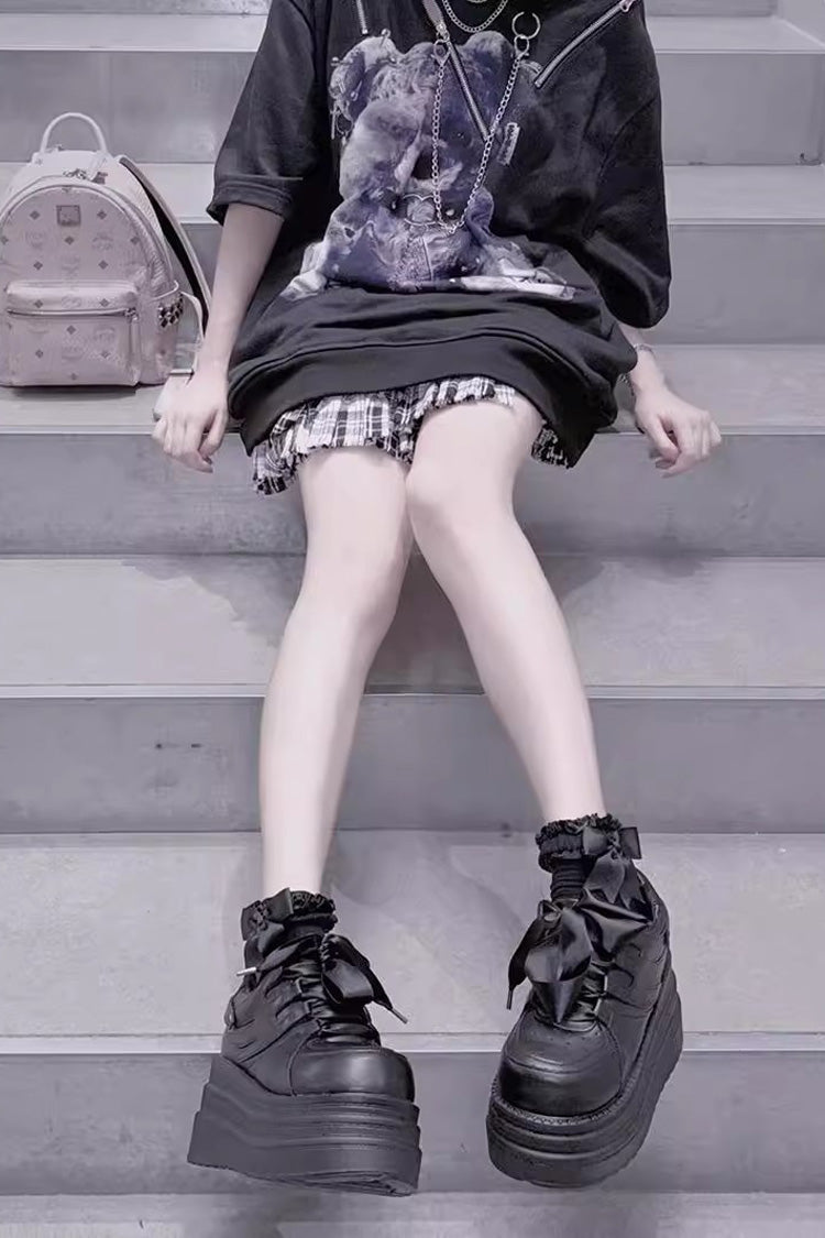 College Lace-Up Sweet Jirai Kei Japanese Platforms Shoes 2 Colors - Product - 3