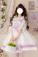 White/Purple Song of Mist and Gauze Ruffle Bowknot Sweet Lolita Dress - Product - 5