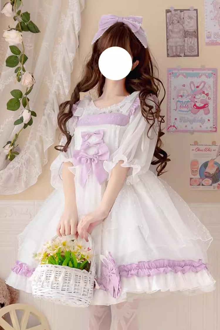 White/Purple Song of Mist and Gauze Ruffle Bowknot Sweet Lolita Dress - Product - 5