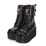 Black Skull Rivet Gothic Lolita Boots - Black - 1