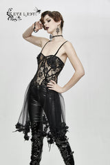 Black Translucent Rose Lace Mesh Hem Sling Women's Gothic Jumpsuit - Product - 6