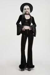 Black  Women's Gothic Velvet Bat Wing Collar Flare Sleeve Short Jacket - Product - 2
