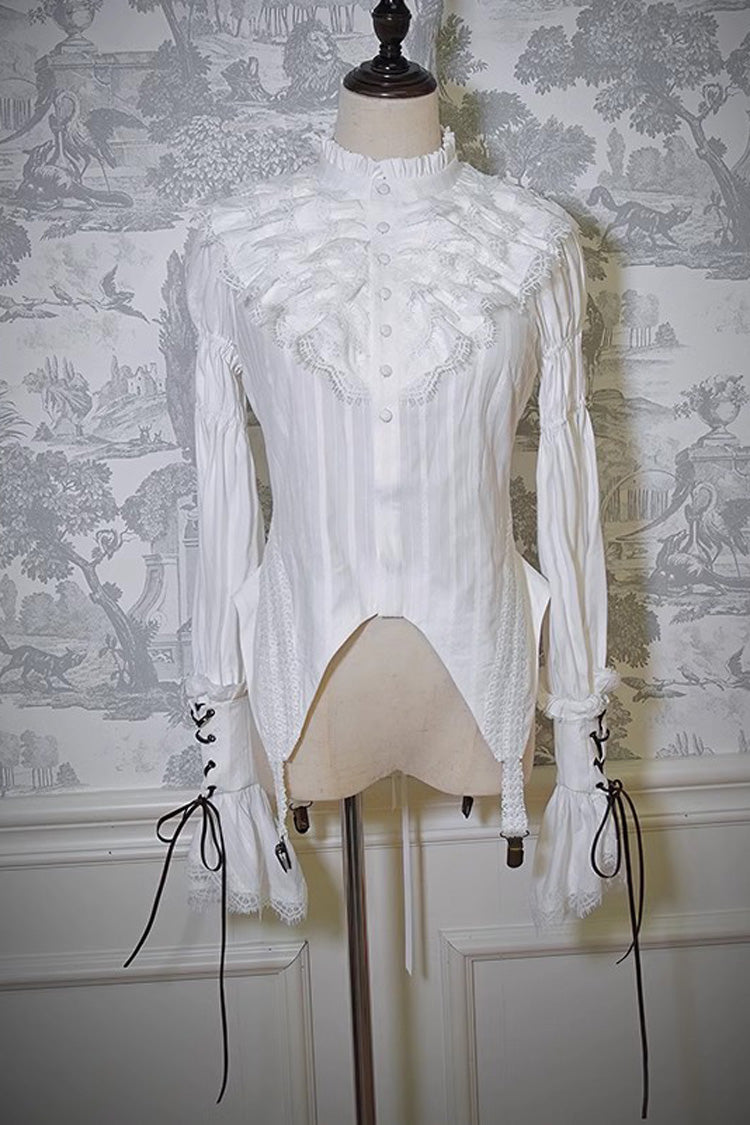 Pirate Series Navigation Treasure Hunting Guide Stand Collar Embroidery Lolita Blouse 3 Colors - White - 1