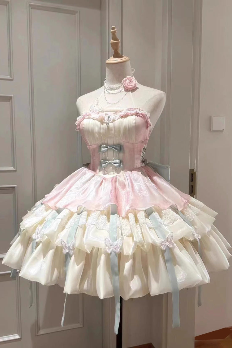 Pink/Green Love God's Promise Sleeveless Multi-layer Ruffle Sweet Elegant Princess Lolita Dress - Pink/Green - 1