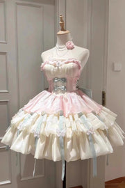 Pink/Green Love God's Promise Sleeveless Multi-layer Ruffle Sweet Elegant Princess (Dress Only) front view
