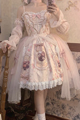 Pink [Rose Window] Print Ruffle Bowknot Lace Sweet Elegant Princess Lolita Jsk Dress - Product - 6