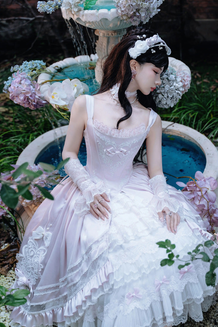 Pink [Promise of the Rose] Multi-Layered Ruffled Hanayome Open-Front Bow Sweet Gorgeous Lolita Jsk Dress Set - Product - 11