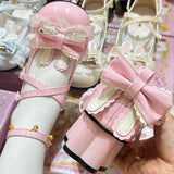Rabbit Accent Bow Cross-Strap Mid-Heel Lolita Shoes with Cat Paw Heels and Ankle Bells - Pink - 5