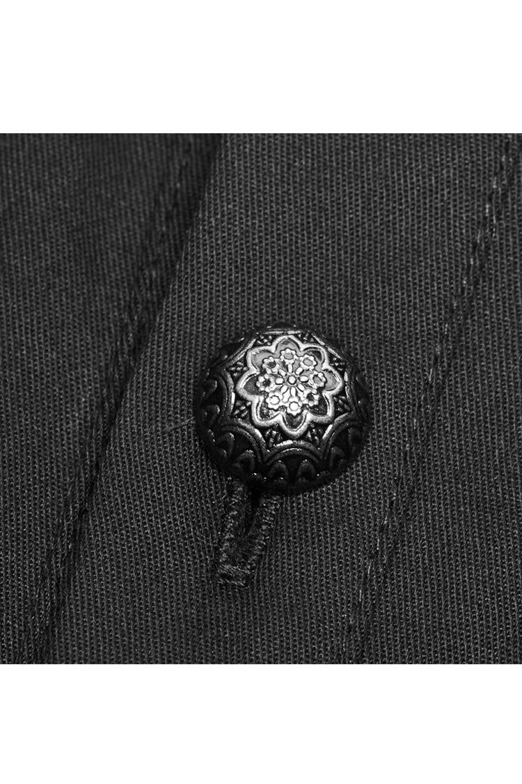 Black Long Sleeve Front Metal Pattern Buckle Sharp Corner Hem Men's Gothic Shirt - Product - 8