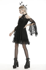 Black Off Shoulder Halterneck Long Sleeves Lace Women's Gothic Dress - Product - 7