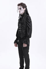 Black Sleeveless Jacquard Chain Buckle-up Men's Gothic Vest - Product - 4