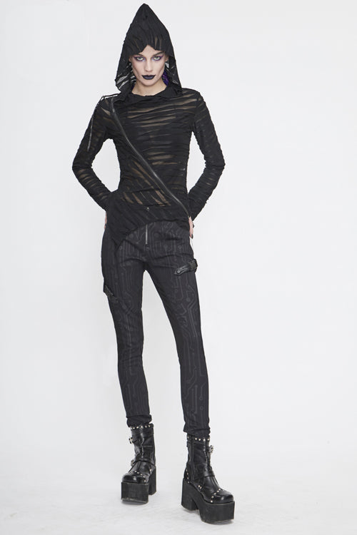 Black Punk Circuit Printed Leather Loops Womens Pants - Product - 6