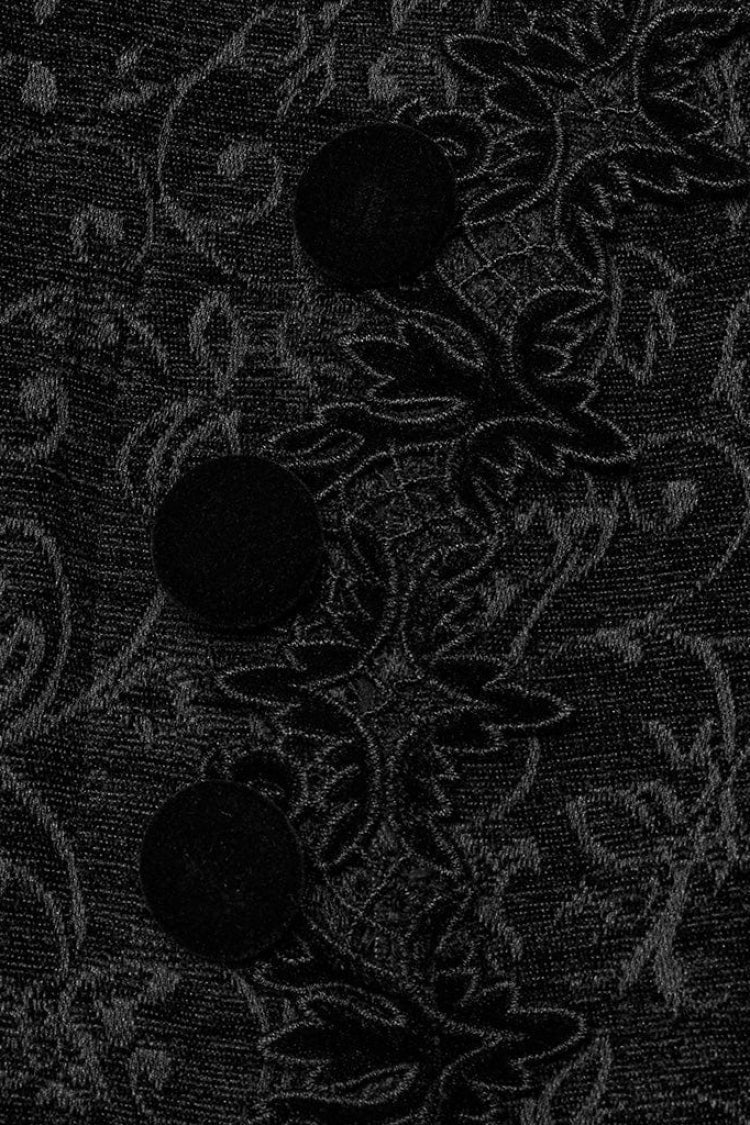 Black Stand Collar Jacquard Print Stitching Womens Gothic Coat - Product - 6
